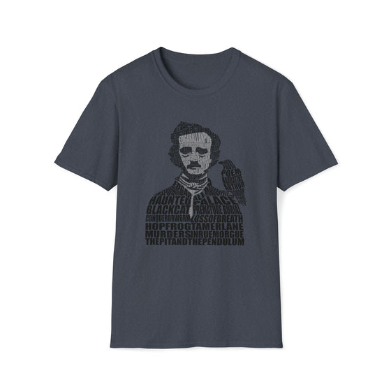 Edgar Alan Poe Poet | Unisex Soft Style Tee T-Shirt | Embrace Your Vibe | Calligram Word Design