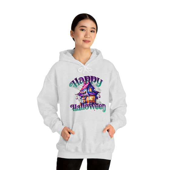 Halloween Sweatshirt | Happy Halloween Haunted House | Unisex Hooded Hoodie Sweatshirt