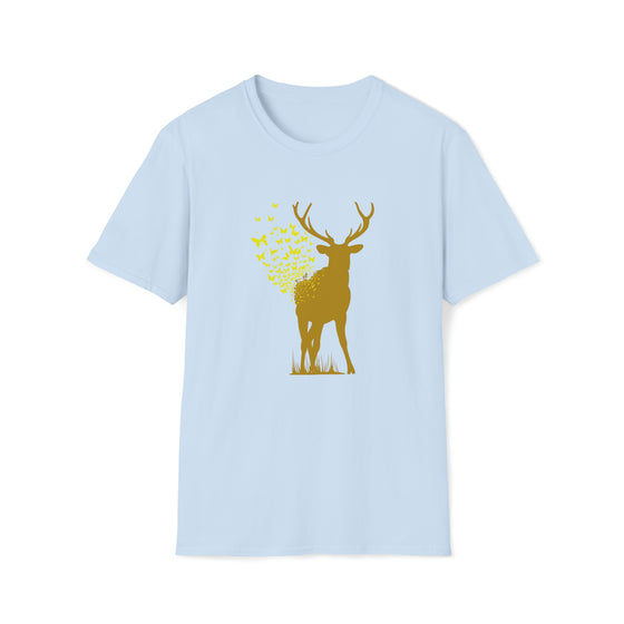 Butterfly Deer Buck Transformation | Abstract | Minimalist | Modern | Unisex Soft Style Tee T-Shirt | Embrace Your Vibe