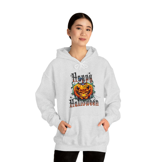 Halloween Sweatshirt | Happy Halloween Scary Pumpkin | Unisex Hooded Hoodie Sweatshirt