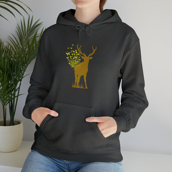 Butterfly Deer Buck Transformation | Abstract | Minimalist | Modern | Unisex Hooded Hoodie Sweatshirt | Embrace Your Vibe