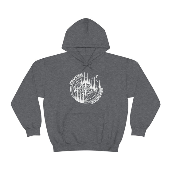 Always Take Scenic Route Compass  Camping Hiking |  Unisex Hooded Hoodie Sweatshirt | Embrace Your Vibe