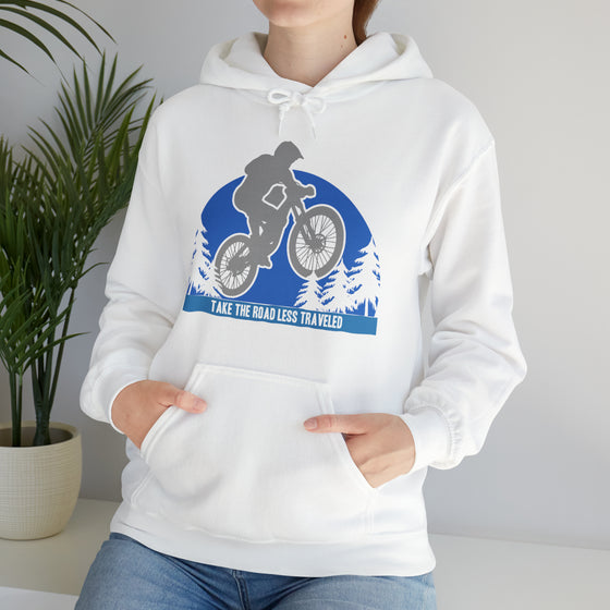 Bike Sweatshirt | MTB Road Less Traveled Mountain Bike Biking | Unisex Hooded Hoodie Sweatshirt