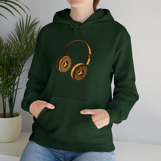 Headphone Donut Foodie Sweatshirt  | Abstract Unisex Hooded Hoodie Sweatshirt