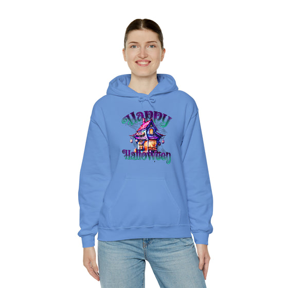 Halloween Sweatshirt | Happy Halloween Haunted House | Unisex Hooded Hoodie Sweatshirt