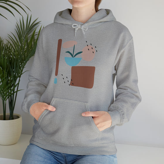 Abstract Shapes V11 Flower Pot Sun Rain | Abstract | Minimalist | Modern | Unisex Hooded Hoodie Sweatshirt | Embrace Your Vibe