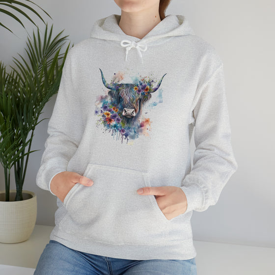 Sweatshirt | Highland Cow Watercolor V3 Western | Unisex Hooded Hoodie Sweatshirt