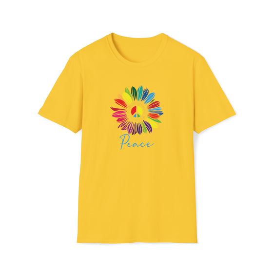 Hippie Shirt | Earth Peace Designs | Sunflower Rainbow Peace | Unisex Soft Style T-Shirt