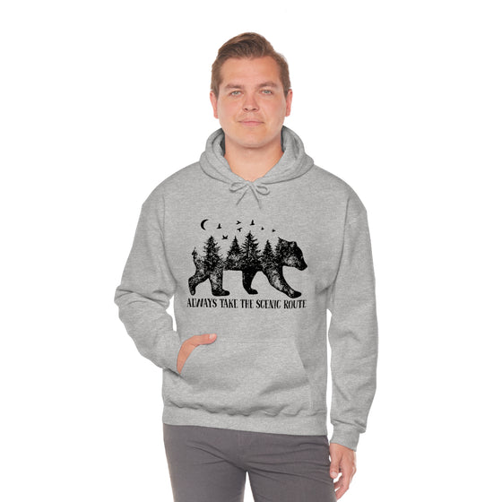 Bear Always Take Scenic Route | Unisex Hooded Hoodie Sweatshirt | Embrace Your Vibe