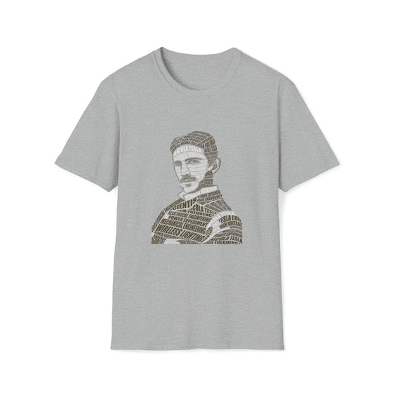 Nikola Tesla Science | Unisex Soft Style Tee T-Shirt  | Calligram Word Design