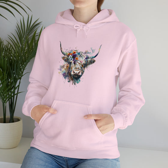 Sweatshirt | Highland Cow Watercolor V1 Western Cowgirl | Unisex Hooded Hoodie Sweatshirt