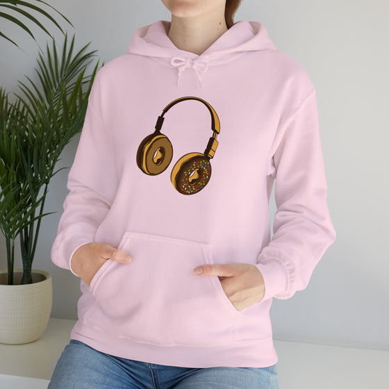 Headphone Donut Foodie Sweatshirt  | Abstract Unisex Hooded Hoodie Sweatshirt
