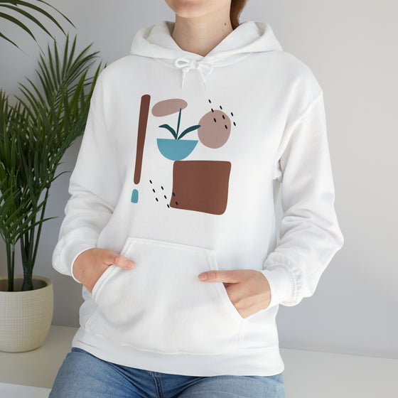 Abstract Shapes V11 Flower Pot Sun Rain | Abstract | Minimalist | Modern | Unisex Hooded Hoodie Sweatshirt | Embrace Your Vibe