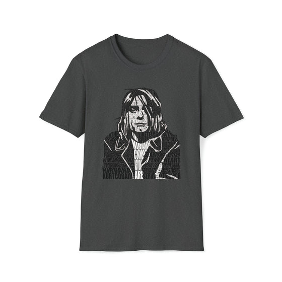 Kurt Cobain Music Grunge | Unisex Soft Style Tee T-Shirt | Embrace Your Vibe | Calligram Word Design