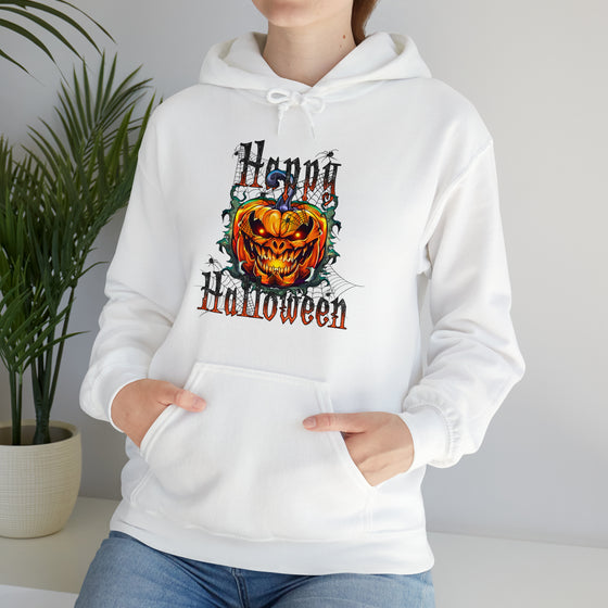 Halloween Sweatshirt | Happy Halloween Scary Pumpkin | Unisex Hooded Hoodie Sweatshirt