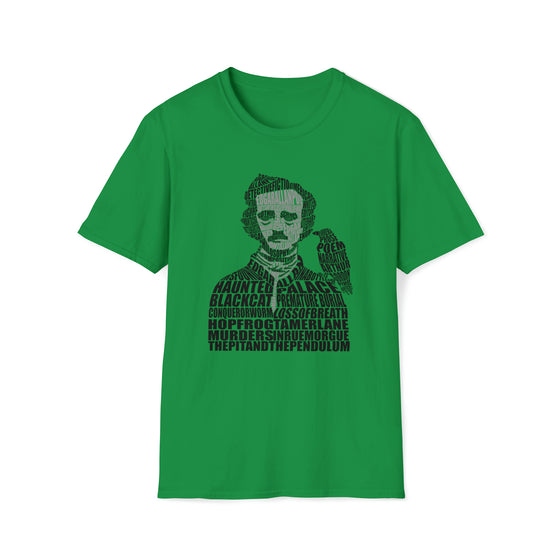 Edgar Alan Poe Poet | Unisex Soft Style Tee T-Shirt | Embrace Your Vibe | Calligram Word Design