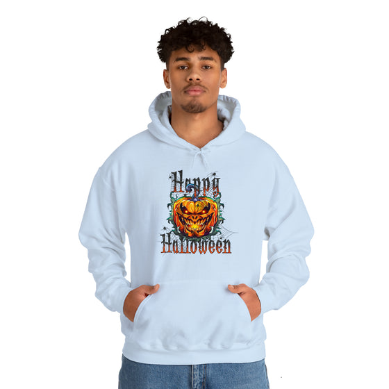 Halloween Sweatshirt | Happy Halloween Scary Pumpkin | Unisex Hooded Hoodie Sweatshirt