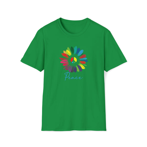 Hippie Shirt | Earth Peace Designs | Sunflower Rainbow Peace | Unisex Soft Style T-Shirt