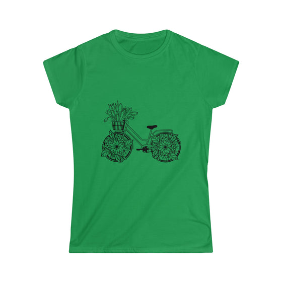 Boho Shirt | Tulip Bicycle Flowers Bike |  Bohemian Women’s Soft style Tee T-shirt