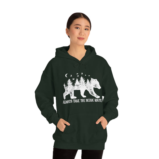 Bear Always Take Scenic Route | Unisex Hooded Hoodie Sweatshirt | Embrace Your Vibe
