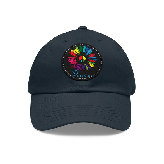 Hat | Peace Flower Hippie | Circle Leather Patch Baseball Cap