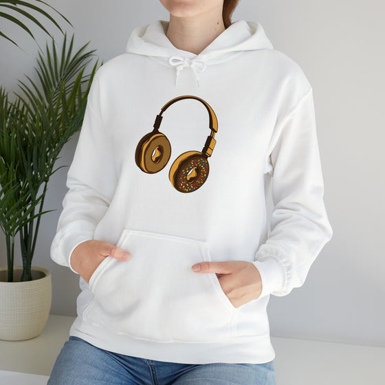 Headphone Donut Foodie Sweatshirt  | Abstract Unisex Hooded Hoodie Sweatshirt