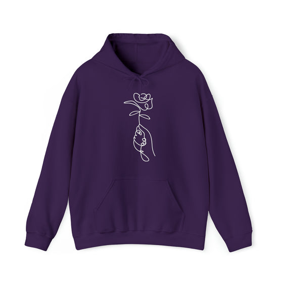 Abstract Shapes V27 Line Art Hand Flower | Abstract | Minimalist | Modern - Unisex Hooded Hoodie Sweatshirt | Embrace Your Vibe