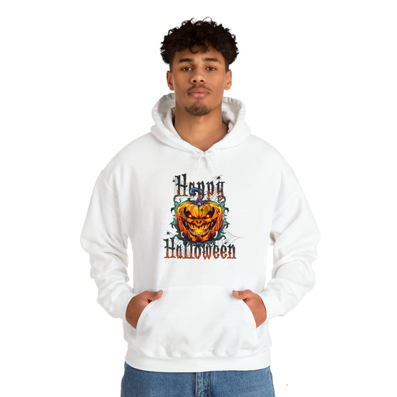 Halloween Sweatshirt | Happy Halloween Scary Pumpkin | Unisex Hooded Hoodie Sweatshirt