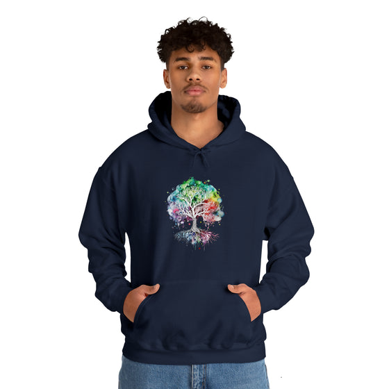 Lake Sweatshirt | Tree of Life Watercolor V4 Color Burst | Unisex Hooded Hoodie Sweatshirt