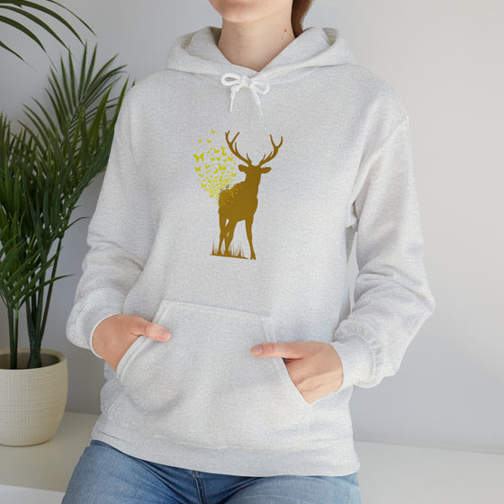 Butterfly Deer Buck Transformation | Abstract | Minimalist | Modern | Unisex Hooded Hoodie Sweatshirt | Embrace Your Vibe