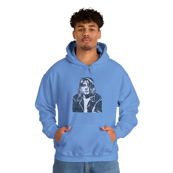 Kurt Cobain | Unisex Hooded Hoodie Sweatshirt | Embrace Your Vibe | Calligram Word Design