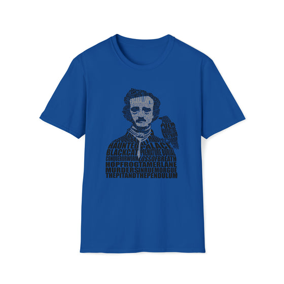 Edgar Alan Poe Poet | Unisex Soft Style Tee T-Shirt | Embrace Your Vibe | Calligram Word Design