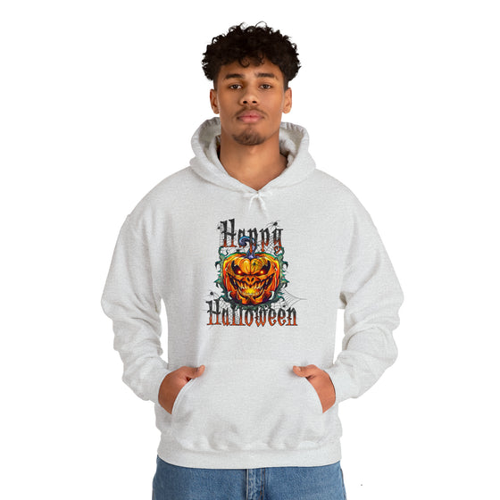 Halloween Sweatshirt | Happy Halloween Scary Pumpkin | Unisex Hooded Hoodie Sweatshirt