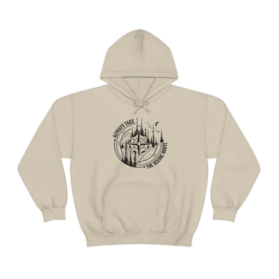 Always Take Scenic Route Compass  Camping Hiking |  Unisex Hooded Hoodie Sweatshirt | Embrace Your Vibe