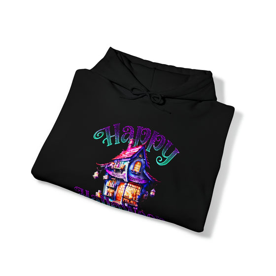 Halloween Sweatshirt | Happy Halloween Haunted House | Unisex Hooded Hoodie Sweatshirt