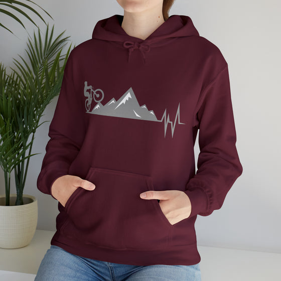 Bike Sweatshirt | MTB Mountain Heartbeat Bike Mountain Biking | Unisex Hooded Hoodie Sweatshirt