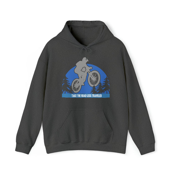 Bike Sweatshirt | MTB Road Less Traveled Mountain Bike Biking | Unisex Hooded Hoodie Sweatshirt