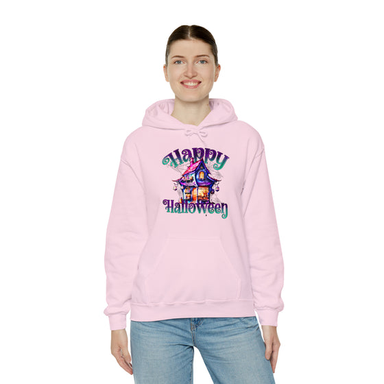 Halloween Sweatshirt | Happy Halloween Haunted House | Unisex Hooded Hoodie Sweatshirt