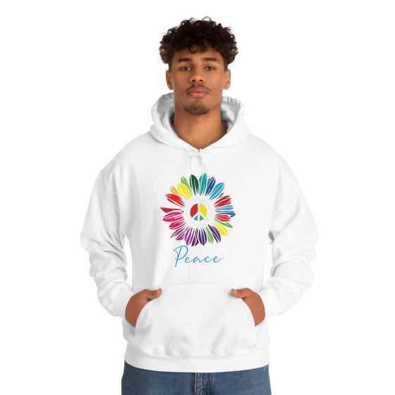 Chill Stitch – Sunflower Rainbow Peace - Unisex Hooded Hoodie Sweatshirt – Embrace Your Vibe