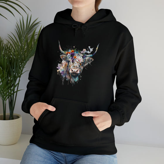 Sweatshirt | Highland Cow Watercolor V1 Western Cowgirl | Unisex Hooded Hoodie Sweatshirt