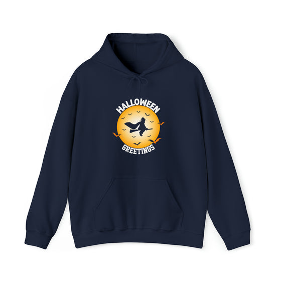 Halloween Sweatshirt |Greetings Witch Broomstick | Unisex Hooded Hoodie Sweatshirt