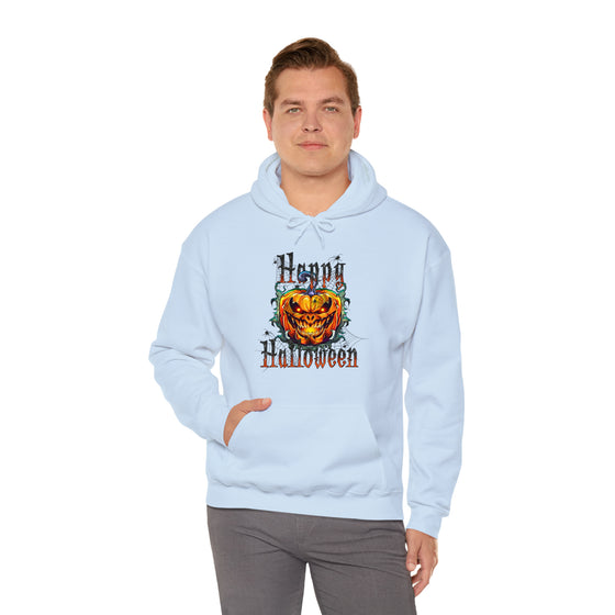 Halloween Sweatshirt | Happy Halloween Scary Pumpkin | Unisex Hooded Hoodie Sweatshirt