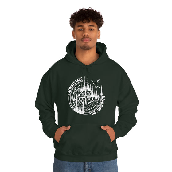 Always Take Scenic Route Compass  Camping Hiking |  Unisex Hooded Hoodie Sweatshirt | Embrace Your Vibe