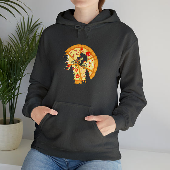 Pizza Moon Bike Ride Sweatshirt |  Abstract Unisex Hooded Hoodie Sweatshirt