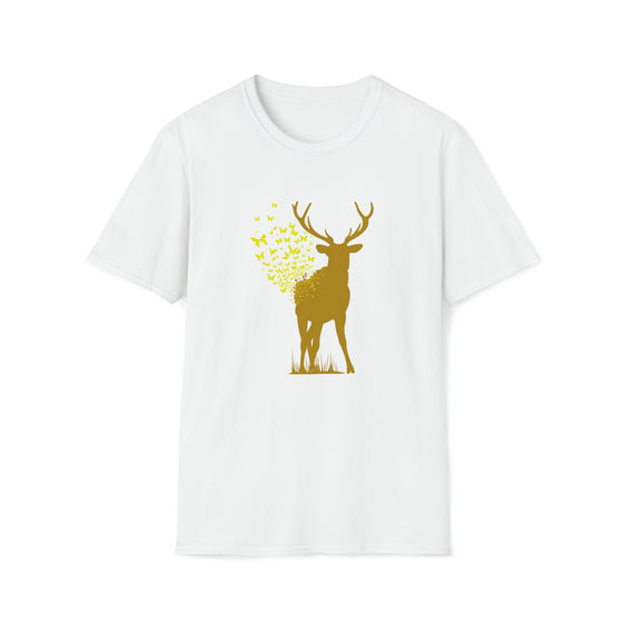 Butterfly Deer Buck Transformation | Abstract | Minimalist | Modern | Unisex Soft Style Tee T-Shirt | Embrace Your Vibe