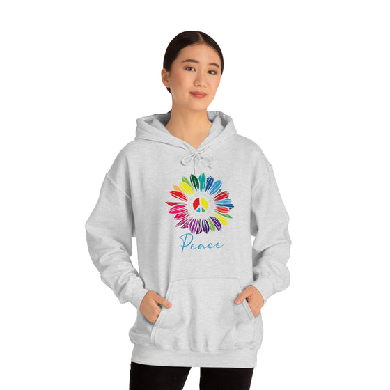 Chill Stitch – Sunflower Rainbow Peace - Unisex Hooded Hoodie Sweatshirt – Embrace Your Vibe