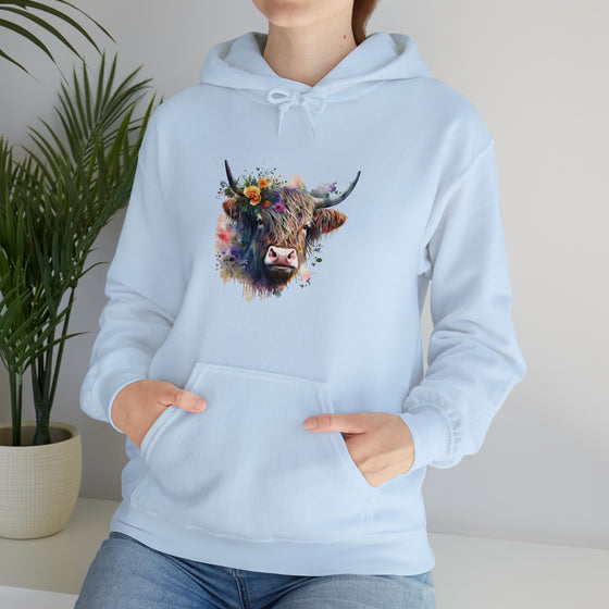 Sweatshirt | Highland Cow Watercolor V2  Western | Unisex Hooded Hoodie Sweatshirt