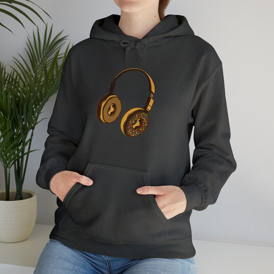 Headphone Donut Foodie Sweatshirt  | Abstract Unisex Hooded Hoodie Sweatshirt