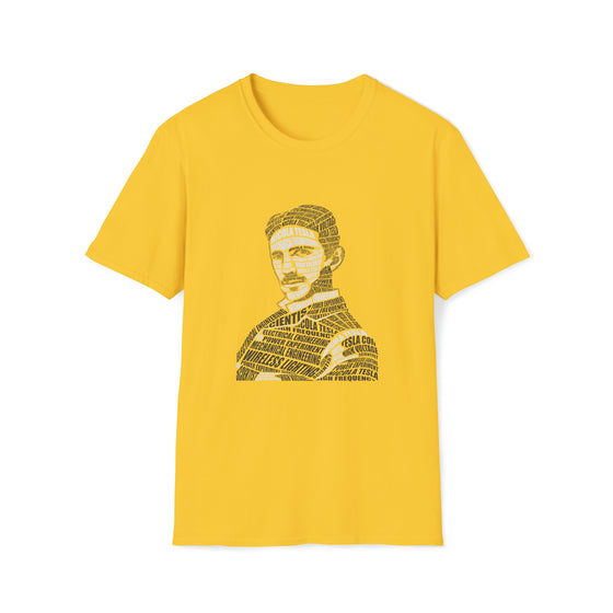 Nikola Tesla Science | Unisex Soft Style Tee T-Shirt  | Calligram Word Design