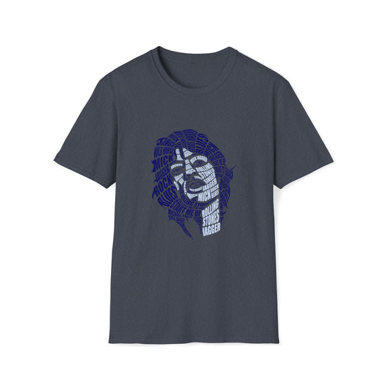 Mick Jagger Music Stones | Unisex Soft Style Tee T-Shirt  | Calligram Word Design